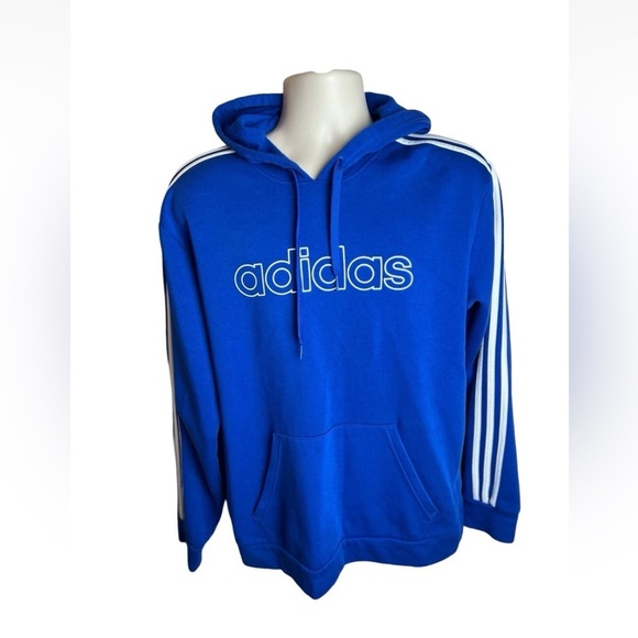 adidas Other - Adidas Hoodie Men's M Medium Blue Pullover White Stripes Logo Long Sleeve
